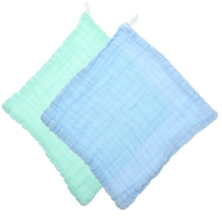 UKCOCO Lot de 2 Bavoirs Absorbants pour Bébé Unisexe, Débarbouillettes en Coton Doux, Taille Moyenne, Lavables, pour Bain et Soins Quotidiens, Couleurs Bleu et Vert, 2 Pièces