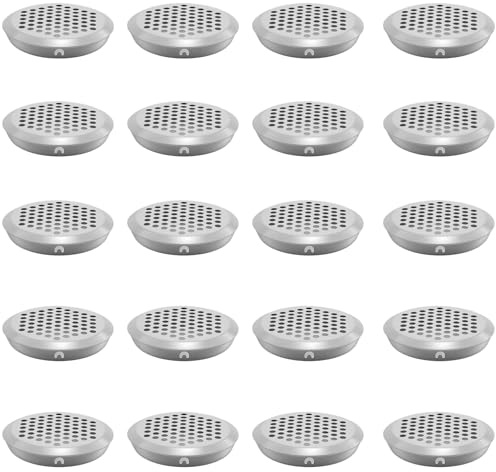 CHSEROK 20 Piezas Orificio de Ventilación Redondo, Placa de Ventilación Acero inox, Plata Malla de Ventilacion Plano, Diámetro Inferior 53 mm, para Armarios Zapateros y Armarios
