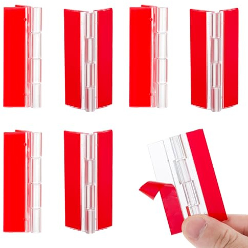 Lot de 6 petites charnières en plastique transparent auto-adhésives en acrylique pour armoire, couvercle d'aquarium, meubles, présentoir, tiroir, meubles à faire soi-même (65 x 40 mm)