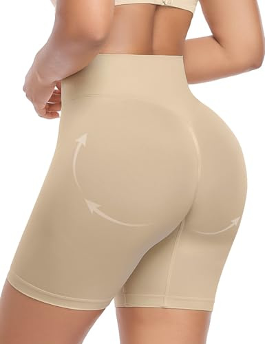 UMIPUBO Tummy Control Knickers High Waisted Bum Lifter Shapewear Shorts Anti Chafing Body Shaper Seamless Knickers Bum Pants for Gym Running Yoga (Skin, L)