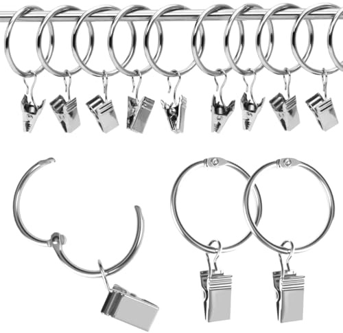 25 Anillas Cortinas Metal Clips Diámetro 33mm Plata | Cuelga Cortinas De Ventana Puerta O Ducha Con Anillas Metálicas Resistentes Que Incluyen Clips Y Acabado Plateado Duradero