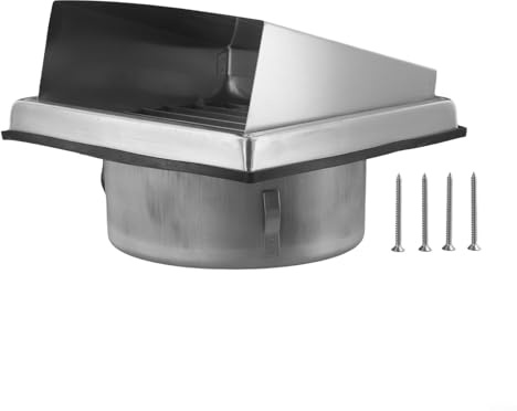 FACAIIO Grille d'aération carrée en acier inoxydable pour hotte murale 100 125 150 mm avec maille anti-oiseaux et anneau d'étanchéité