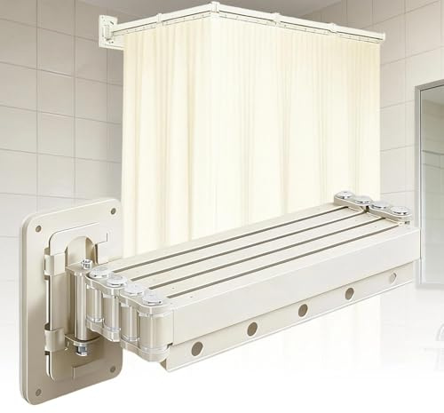 Faltbarer Duschvorhang milchig-weiß mit Stange – 5-fach faltbare Duschvorhangstange, 2 Installationsmethoden für Heim, Hotel & Fitnessstudio