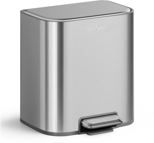 mVm Pattumiera da Cucina, Cestino da 20 L, Cestino a Pedale in Acciaio, Chiusura Ammortizzata con Coperchio, per Cucina, Ufficio, Argento