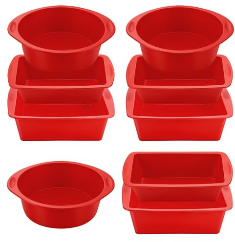 YIXNSW Juego de 9 moldes de silicona (3 redondos+3 grandes+3 rectangulares pequeños), antiadherente, rojo, Airfryer