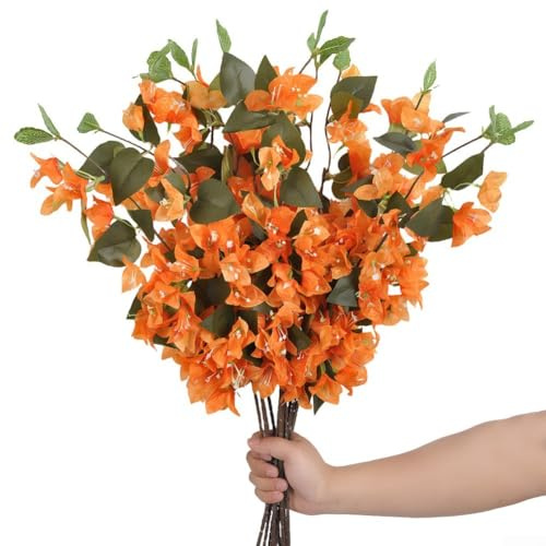 Fiori artificiali, confezione da 10 pezzi, arancione triangolare, prugna, composizione floreale finta per la casa e il giardino, design resistente alle intemperie, nessuna manutenzione richiesta