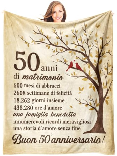 Regali per Nozze D'oro, Regalo 50 Anni Matrimonio - Coperta Significato | Regalo Anniversario Matrimonio, Idea Regali Nozze D'oro per Coppia, Genitori, Nonni, Marito e Moglie, 157×132cm