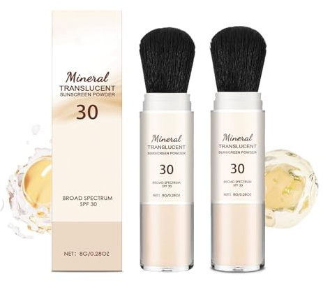 Poudre de protection minérale pour écran solaire, poudre de protection solaire minérale SPF 30 UVA + protection UVB, SPF 30 poudre de fixation naturelle, compatible avec le maquillage (2 pièces)