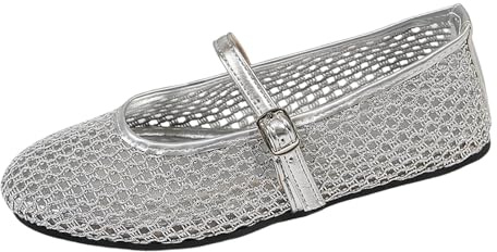 Women's Flats Shoes Mesh Ballet Flats Buckle Breathable Mary Jane Flat Solid Colour Casual Summer Shoes with Cut Out Detailing for Commute Outdoor Activities and Daily Wear UK Size 3-7