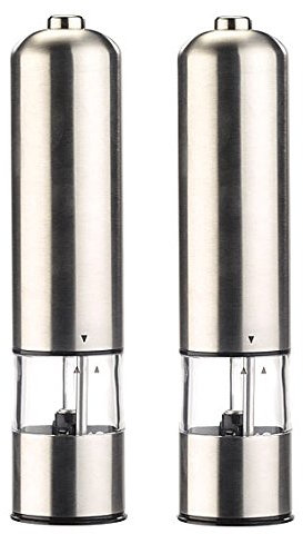 Rosenstein & Söhne Salzstreuer elektrisch: Elektrische Salz- /Pfeffermühle mit Keramik-Mahlwerk, 22,5 cm, 2er-Set (Salz Pfeffer Mühle elektrisch, Salzmühle, Elektrischer)