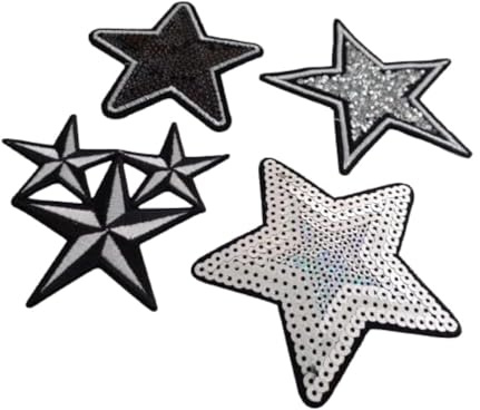 Strass Glitzer Stern Sterne Aufnäher Patches Applikationen mit Strass Pailletten Glitzer Set groß zum aufbügeln  4 Stück Glitzer- Sterne je 8-10 cm 
