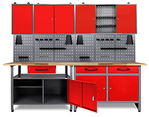 Ondis24 Werkstatt Set Schöpfer 240 cm 3 Schränke (Arbeitshöhe 85 cm, Rot)
