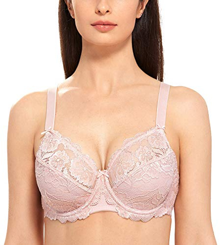 DELIMIRA Kvinnors Plus Size Bh Heltäckande Ofodrade Bh:ar Med Spets Gentle Rose 90G