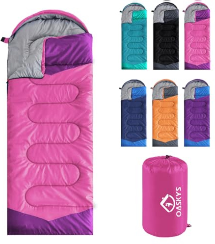 oaskys Camping Sleeping Bag - 3 Season Warm & Cool Weather - Summer Spring Fall Lightweight Waterproof for Adults Kids - Camping Gear Equipment, Traveling, and Outdoors