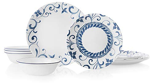 Corelle 12-Piece Dinnerware Set Service for 4, Chip Resistant, Glass, Artemis