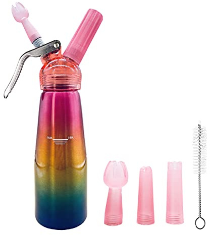 Whipped Cream Dispenser, Professional Grade Whipped Cream Maker Canister Gourmet Whip - Large 500ml / 1 Pint Capacity Canister - Includes 3 Culinary Decorating Nozzles