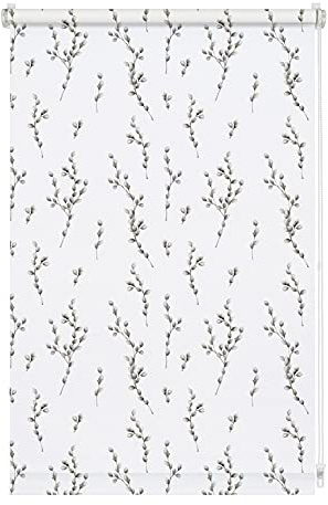 GARDINIA Rollo ohne Bohren, Zum Klemmen, Blickdicht, Sichtschutz, Blendschutz, Tageslicht-Rollo für Fenster, Digiprint Weidenkätzchen, Weiß/Dekor, 60 x 150 cm