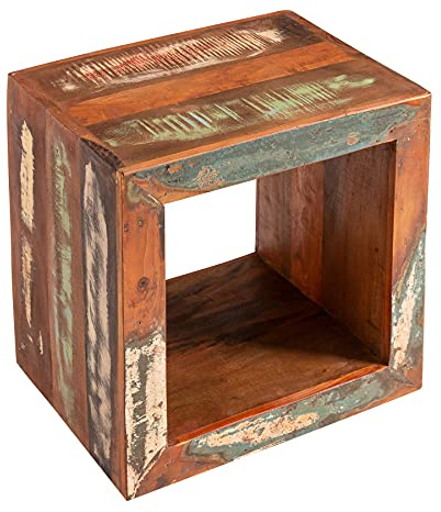 Riess Ambiente Massiver Beistelltisch Jakarta 45cm bunt Cube aus recyceltem Holz Regal Tisch Sofatisch Tisch Holztisch Holzregal