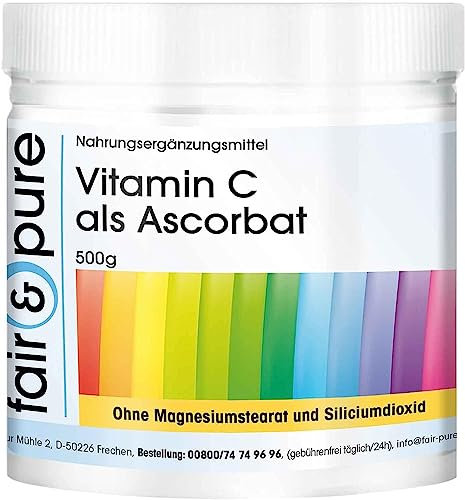 Fair & Pure® - Vitamine C sous forme d'ascorbate - 500g en poudre - 100% pure sans additifs - Vegan - Antioxydant classique