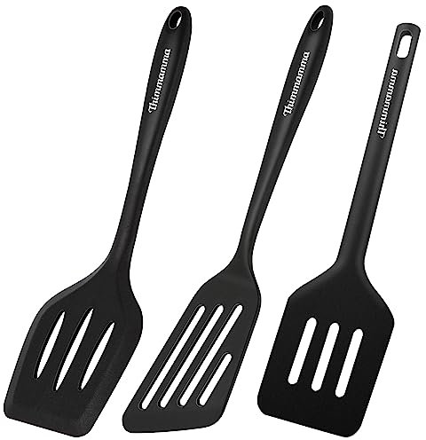 Pfannenwender Kunststoff, 3 er Set Hitzebeständiger Silikon Geschlitzt Pfannenwender Spatel BPA Frei, Spülmaschinengeeignet Küchenhelfer Kochgeschirr Turner Antihaft Spachtel zum Kochen, Backen, Flip