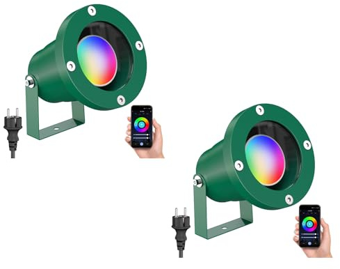 ledscom.de 2 Stück Gartenstrahler DUK für außen, IP65, Stecker, grün, inkl. Smart Home RGBW GU10 LED Lampe 473lm