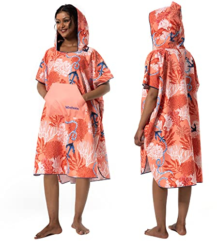 Winthome Poncho Surf Secado Rápido, Poncho Microfibra Ayuda de Cambio de Playa, Bata de Baño con Bolsillo y Capucha, Manta poncho para Hombre Mujer, Natación Surf Playas Duchas, Viajes (Rosa, M)