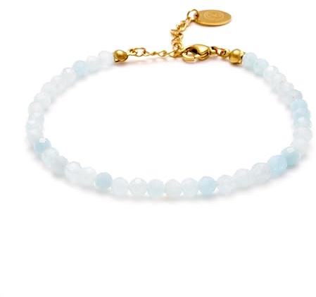 BERGERLIN Aquamarin Fußkette hell blau - facettiertes, blaues Fußkettchen - Gold - M-L