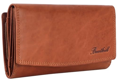 Benthill Damen Geldbörse Groß Echt Leder | Großes Portemonnaie XXL mit RFID Schutz | Vintage Echtleder Damenbörse mit vielen Kartenfächer inkl. Geschenkbox, Farbe:Braun
