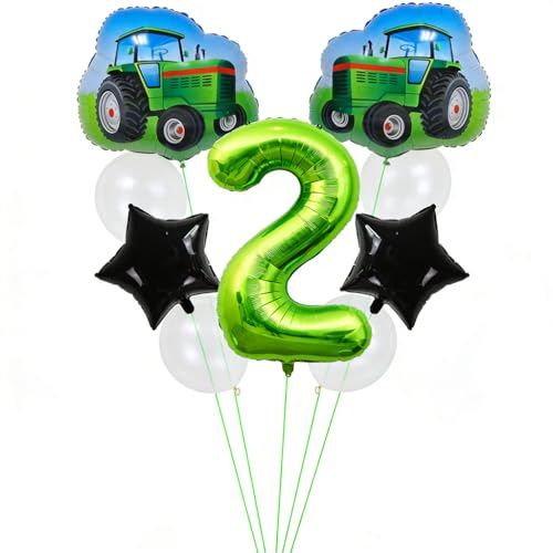 Kawailay Tracteur Agricole Ballons Jumbo pour Anniversaire 2 Ans - Thème Vert Foil Ballon pour Fête d'Anniversaire et Baby Shower