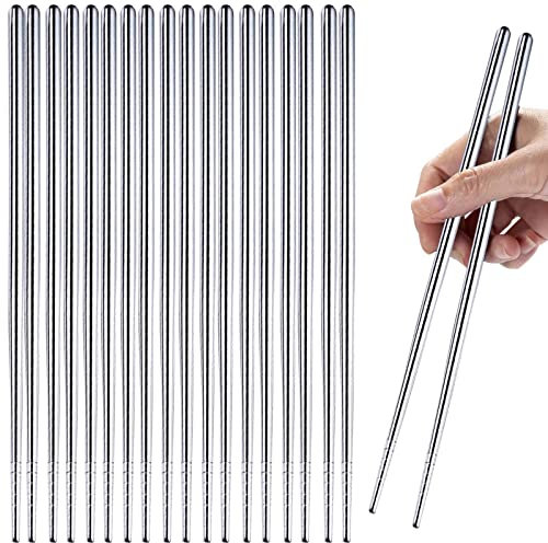 10-Pack Stainless Steel Chopsticks - 22.4cm/8.82inch Reusable Metal Utensils, Dishwasher Safe Family/ Restaurant/ Hotel Chopsticks, Blue & White Pattern Chinese Style ﻿ (9.05inch-10P)