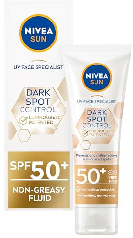NIVEA SUN UV Face Specialist Luminous630 SPF 50+ Fluido solare (40 ml), riduce visibilmente le macchie indotte dal sole per una pelle uniforme e luminosa, non unge con acido ialuronico e vitamina E