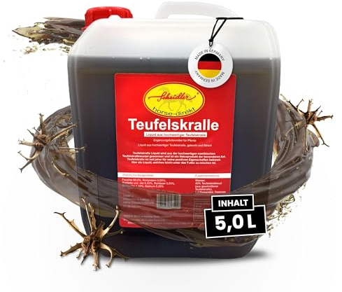 Scheidler horse-direkt Teufelskralle Liquid für Pferde 5 Liter – Flüssiger Booster für Pferdefutter – 100% Natürliches Ergänzungsfutter – Alternativ zu Teufelskralle Pulver/Pellets -