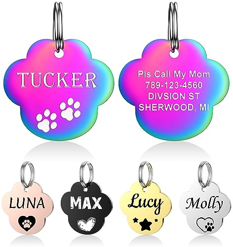YEHANTI Hundemarke mit Gravur - Hundemarke Personalisiert mit Name, Telefonnummer und Adresse, Edelstahl Namensschild für Halsband, Anhänger Marke für Hunde, Katzen und Welpen (Pfote)