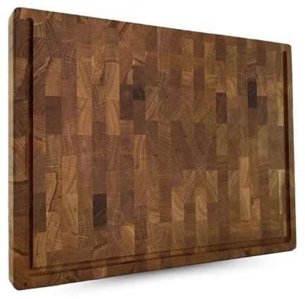 Waldmeister Schneidebrett - Eichen Hackblock - Holzbrett groß - Tranchierbrett mit Saftrille - Küchenbrett klingenschonend - (50x35cm)