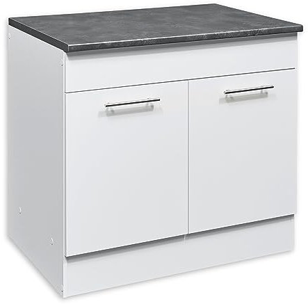 EDDY Moderner Spülenunterschrank Küche in Weiß matt, Metallic Grau - Geräumiger Küchenschrank mit viel Stauraum - 100 x 90 x 60 cm (B/H/T)