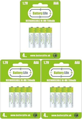 Battery Life AAA Rechargeable Batteries (12 pack) 750mAh Ni-MH 1.2v Household UK Brand