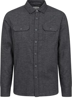 Mountain Warehouse Trace Mens Flannel Long Sleeve Shirt - Lightweight & Breathable Casual Checks Shirt in 100% Cotton with Buttoned Front Pockets - for Travel & Walking Dark Grey M