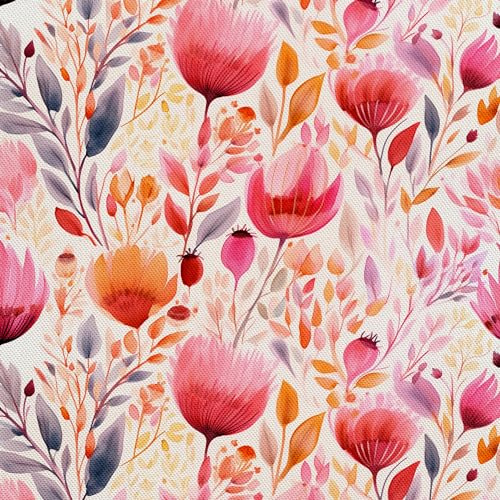 HEKO PANELS Stoff Oxford Wasserdichte Meterware Canvas-Stoff Polyester Nähstoff Dekostoffe Handwerken Wasserabweisend Blickdicht Blumenmuster Blumen Aquarell Wasserfarbe 5 Meter 155 x 500 cm DX2060
