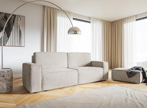 Verona Idee Madeira Sofa mit Schalffunktion+ Hocker-Cord- Sofa zum Entspannen Bettsofa Moderne Stil - Ideal für gesellige Zusammenkünfte