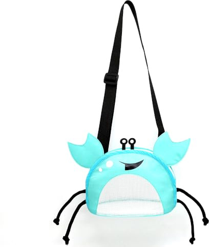 CAREOR Creative Beach Zipper Bag, Portable Crab-Shaped Mesh Beach Bag with Adjustable Shoulder Straps for Shell Sea Pool Toy