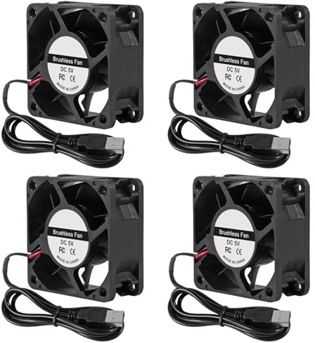 4-Pack 60mm Lüfter 6025 5V 60mm x 25mm USB Anschluss Leiser Lüfter für DIY Kühlung Router Game Box Netzteil 5v Kühllüfter USB und für PC Computer Gehäuse Kühler Raspberry Pi Radiator Belüftung