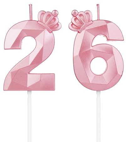 DTXLX Pink Krone Zahl 26 Geburtstagskerzen Kuchen Deko | Zahlen, mit, 3D, für, geburtstagsdeko, Kinder, Partys, Hochzeiten, Firmenfeiern, Jubiläen, Rosa, #26