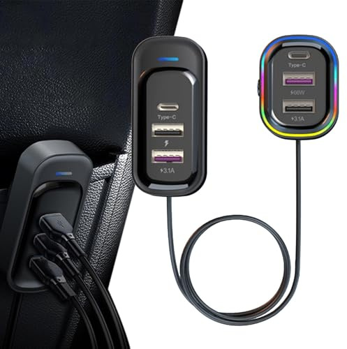 Cargador de coche USB C, cargador de coche multipuerto, adaptador de 66 W, extensor para cable de vehículo, extensión para carga trasera