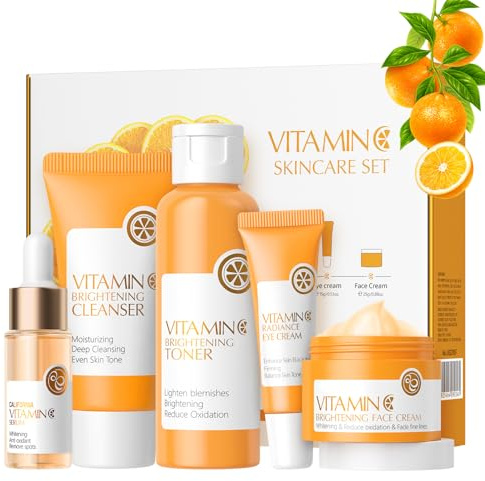 Skincare Set, Skin Care Sets & Kits, Korean Skincare Set, , Facial Kit, Vitamin C Cleanser, Toner, Serum, Eye Cream & Face Cream, Facial Kit For Glowing Skin For Women (5Pcs)