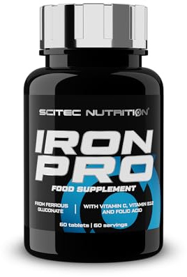 Scitec Nutrition Iron Pro - Eisentabletten mit Vitamin C | Mit organischem Eisengluconat - Vitamin C, das die Eisenaufnahme fördert - mit Vitamin B12- Veganes Produkt - 60 Tabletten