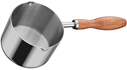 Hoement Casserole à Huile Petite 150ml En Acier Inoxydable Avec Manche En Bois, Fond Lisse à Conduction Thermique Rapide, Compatible Gaz Et Induction, Pour Cuisson Lait, Huile Et Beurre