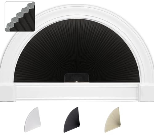 SEEYE Bogenfenster Verdunkelungsrollo, Plisseerollo (Radius: 61 cm) Halbkreis-Rollo, schnurlos, ohne Werkzeug, halbrunder Schirm, einfach zu schneiden und zu installieren, Schwarz