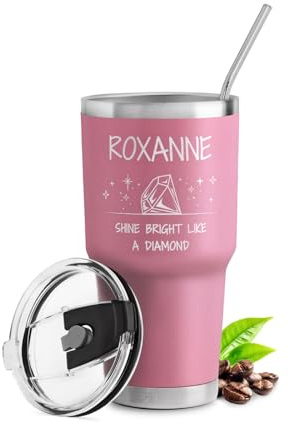 Maverton Mug Isotherme Personnalisable Rose en Acier Inoxydable 800 ml | Gobelet Isotherme avec Paille et Boîte Cadeau, avec brosse de nettoyage, Cadeau Femme Anniversaire Diamant