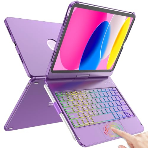 TQQ Keyboard Case for iPad A16 11th Gen 11/10th Gen 10.9 | With Multi-Touch Precision Trackpad, 360° Rotatable, 10 Colors Backlit Keyboard, Compatible with iPad 11 Gen 2025/10 Gen 2022