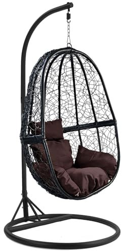 Luxus Hängesessel Fun Gestell Schwarz mit Korb Schwarz und Kissen Dunkel Braun